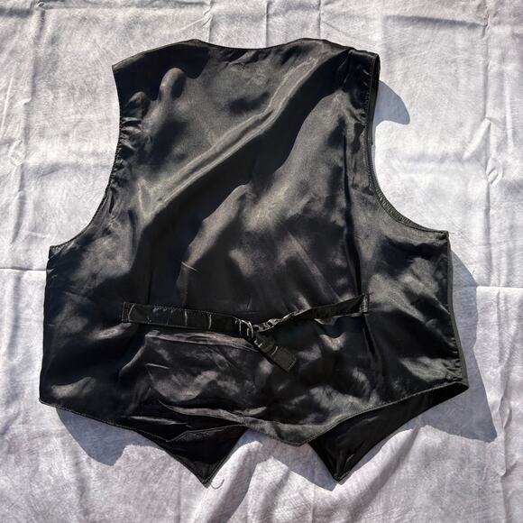 Men's Vintage 90's Western Frontier Black Leather Waistcoat Vest Jacket Sz Large - Picture 5 of 6